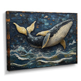 Whale In Blue And White Tones - Whale Living Room Wall Art