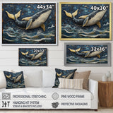 Whale In Blue And White Tones - Whale Living Room Wall Art