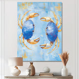 Blue Coastal Crab Battle - Crab Canvas Wall Art