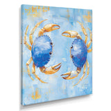Blue Coastal Crab Battle - Crab Canvas Wall Art