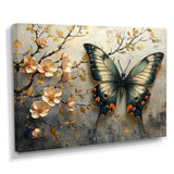 Vintage Butterfly On Cherry Blossom Branch - Blue Butterfly Wall Art
