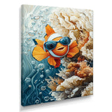 Orange Nemo Fish With Glasses In The Ocean - Fish Large Canvas Wall Art