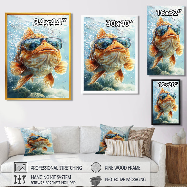 Orange Fish With Glasses In The Ocean - Fish Living Room Wall Art