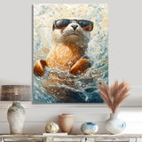Purple Seal With Glasses In The Ocean - Seal Canvas Wall Art
