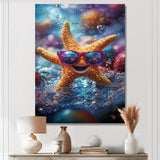 Purple Starfish With Glasses In The Ocean - Starfish Wall Decor