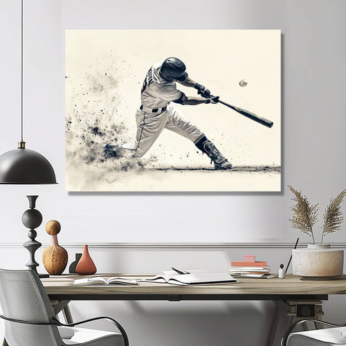 Grey Baseball Minimal Swing Ii Accented With - Sport Baseball Canvas Wall Art