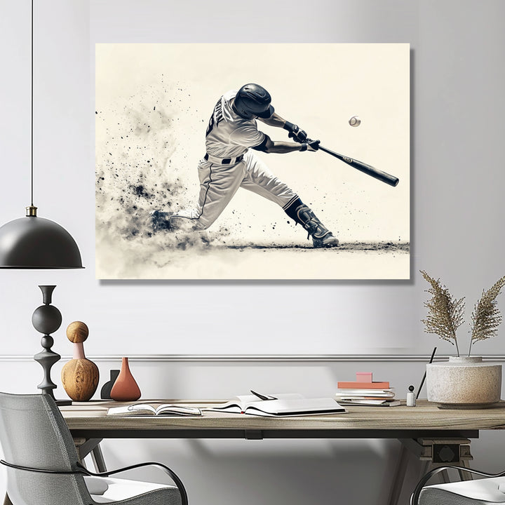 Grey Baseball Minimal Swing Ii Accented With - Sport Baseball Canvas Wall Art