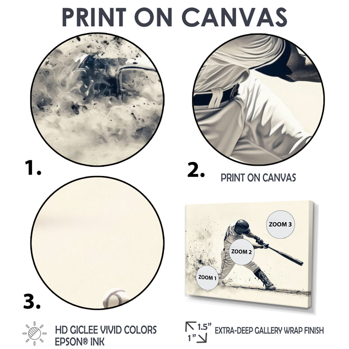 Grey Baseball Minimal Swing Ii Accented With - Sport Baseball Canvas Wall Art