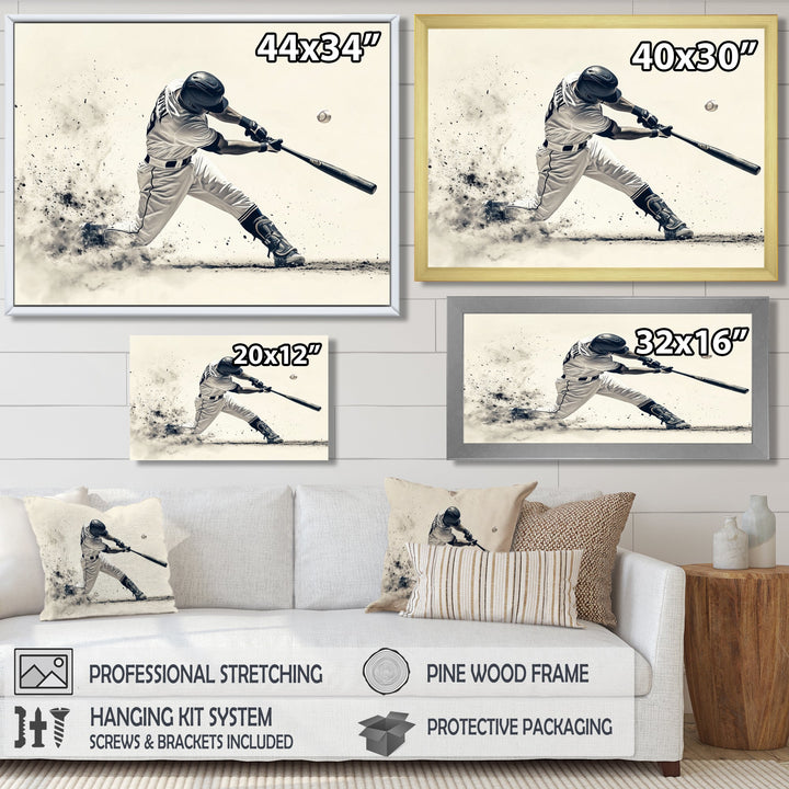 Grey Baseball Minimal Swing Ii Accented With - Sport Baseball Canvas Wall Art