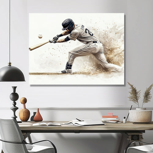 Minimal Black And White Baseball Swing I - Sport Baseball Canvas Wall Art