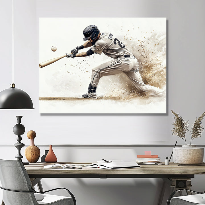 Minimal Black And White Baseball Swing I - Sport Baseball Canvas Wall Art
