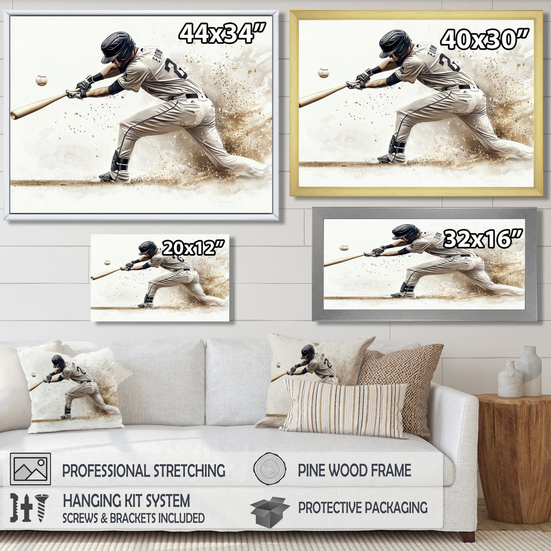Minimal Black And White Baseball Swing I - Sport Baseball Canvas Wall Art