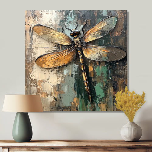 Green Brown Dragonfly's Forest Fusion - Green Dragonfly Wall Art