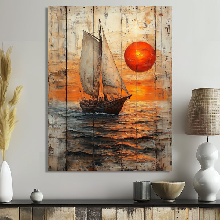 Orange Sunset Aegean Greek Trireme Ship - Boat Sailing Canvas Wall Art