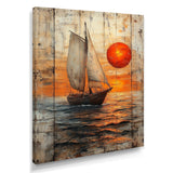 Orange Sunset Aegean Greek Trireme Ship - Boat Sailing Canvas Wall Art
