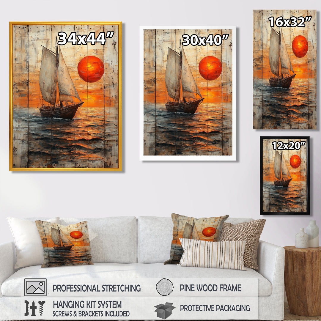 Orange Sunset Aegean Greek Trireme Ship - Boat Sailing Canvas Wall Art