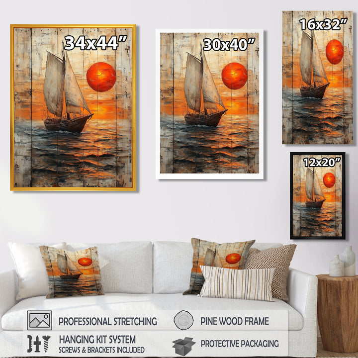 Orange Sunset Aegean Greek Trireme Ship - Boat Sailing Canvas Wall Art