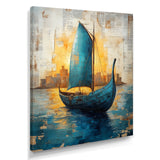Blue Ancient Glory Greek Trireme Ship - Vikings Boat Canvas Wall Art