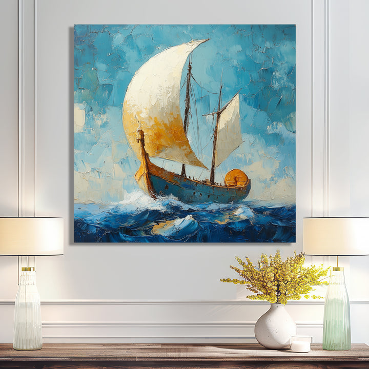 White Greek Triumph Greek Trireme Ship - Vikings Boat Canvas Wall Art