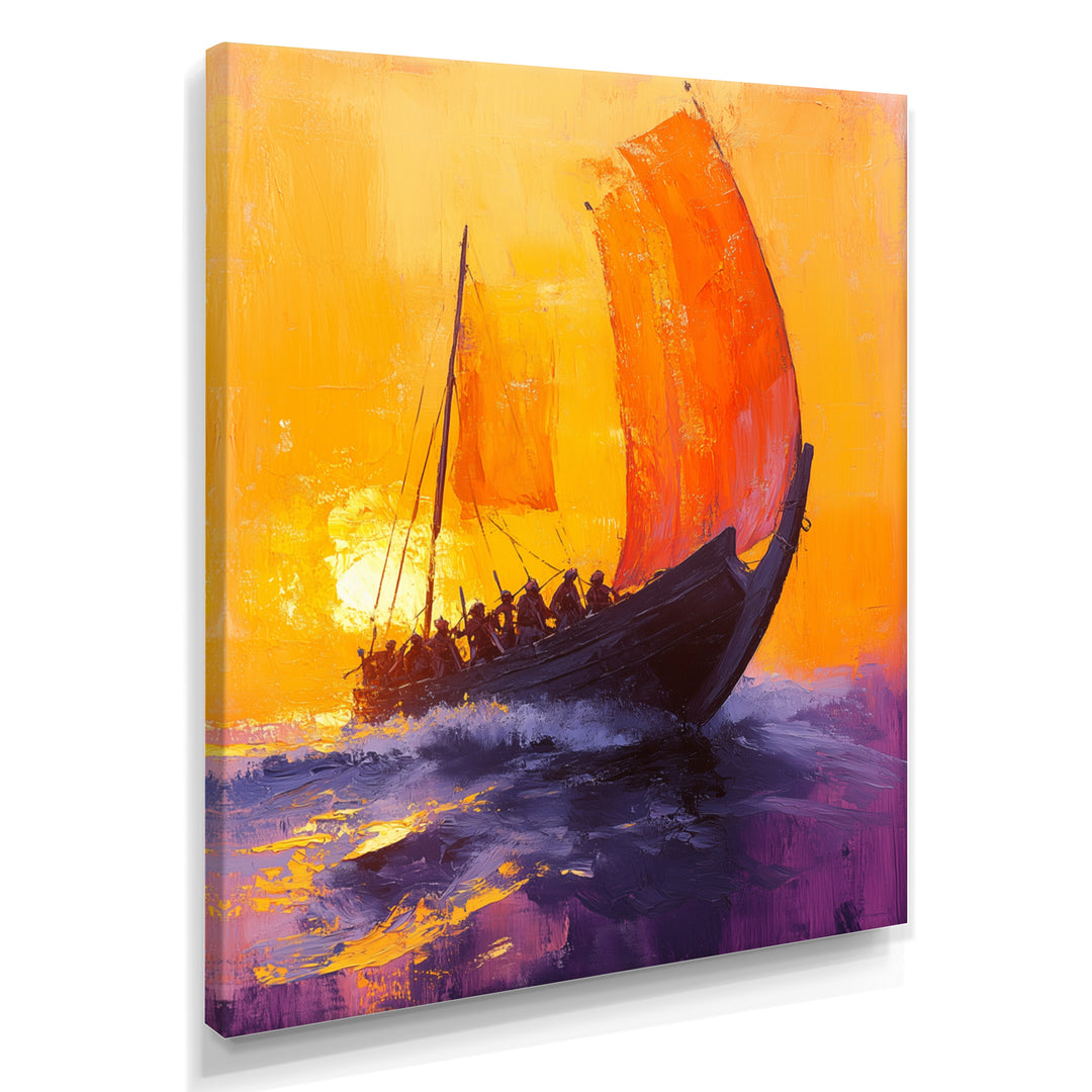 Yellow Rowing Warriors Greek Trireme Ship - Vikings Boat Canvas Wall Art