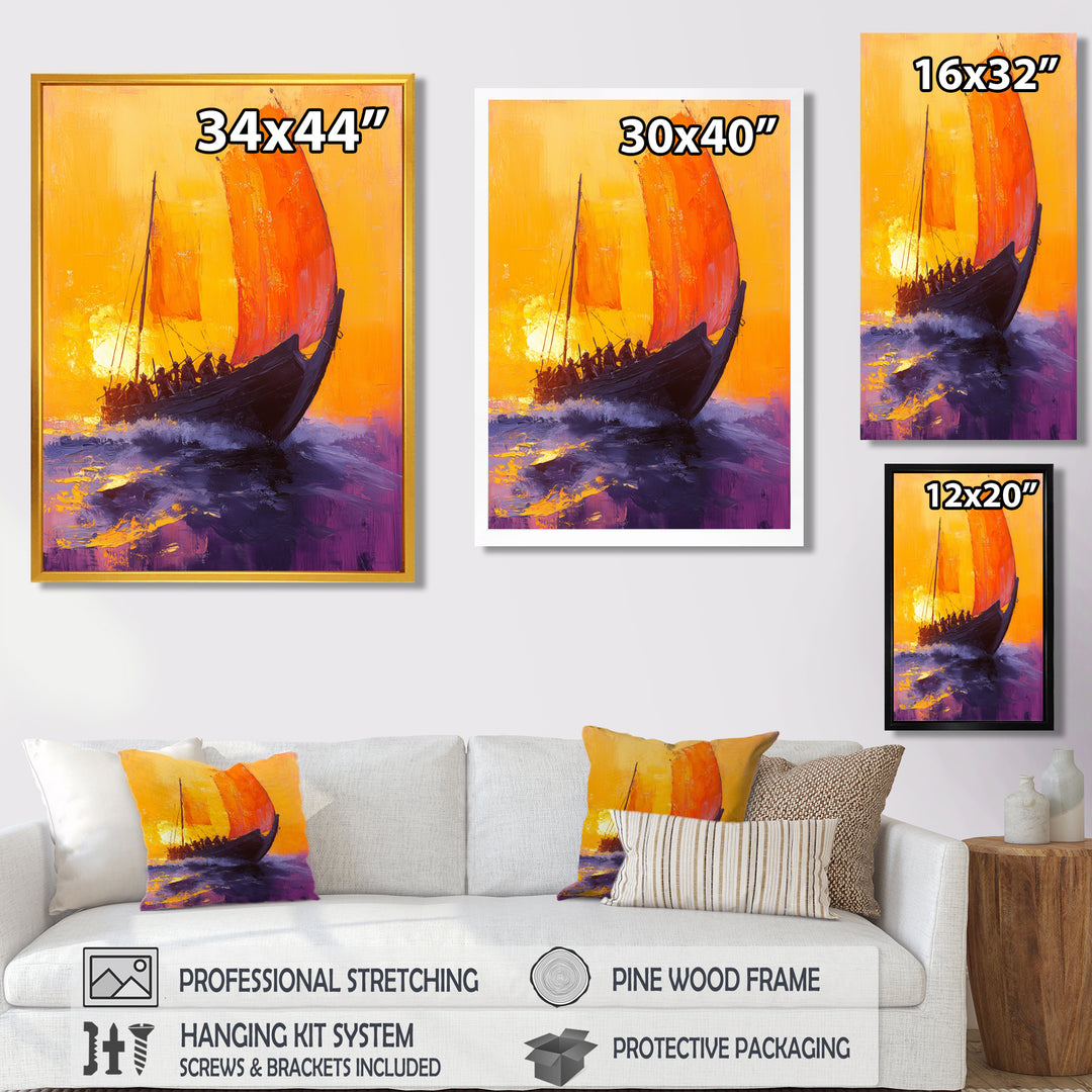 Yellow Rowing Warriors Greek Trireme Ship - Vikings Boat Canvas Wall Art