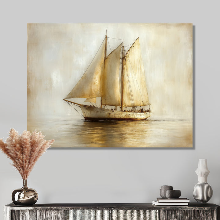 White Sailing Aegean Greek Trireme Ship - Boat Sailing Canvas Wall Art
