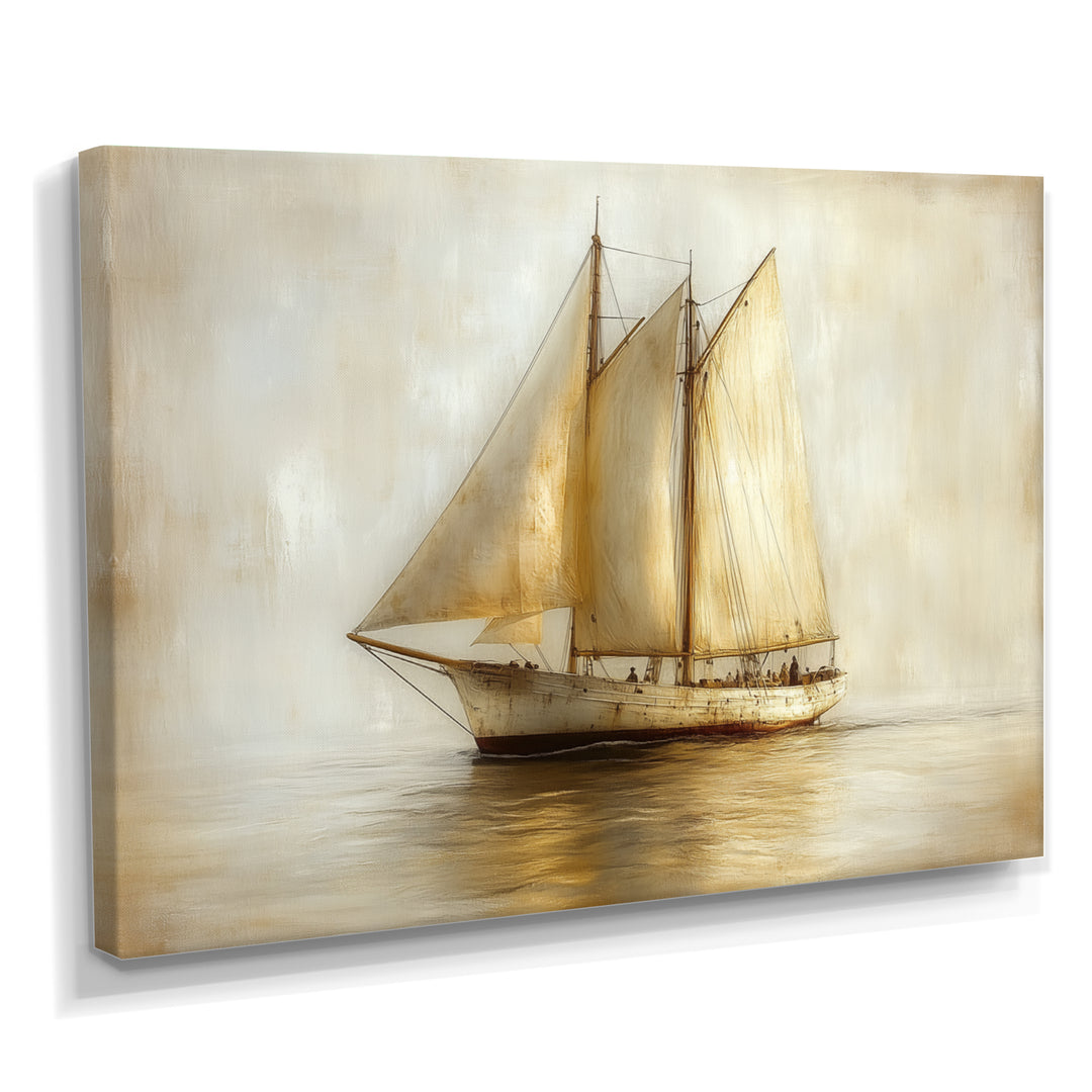 White Sailing Aegean Greek Trireme Ship - Boat Sailing Canvas Wall Art