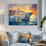 Blue Sophistication With Orange Boat Yacht Blend - Boat Yacht Canvas Wall Art