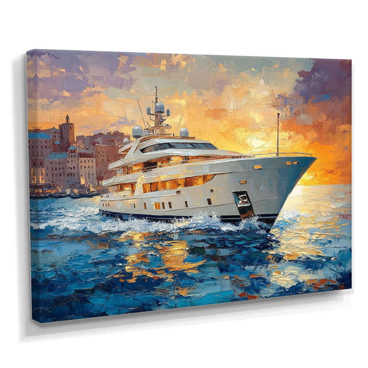 Blue Sophistication With Orange Boat Yacht Blend - Boat Yacht Canvas Wall Art