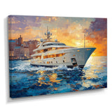 Blue Sophistication With Orange Boat Yacht Blend - Boat Yacht Canvas Wall Art