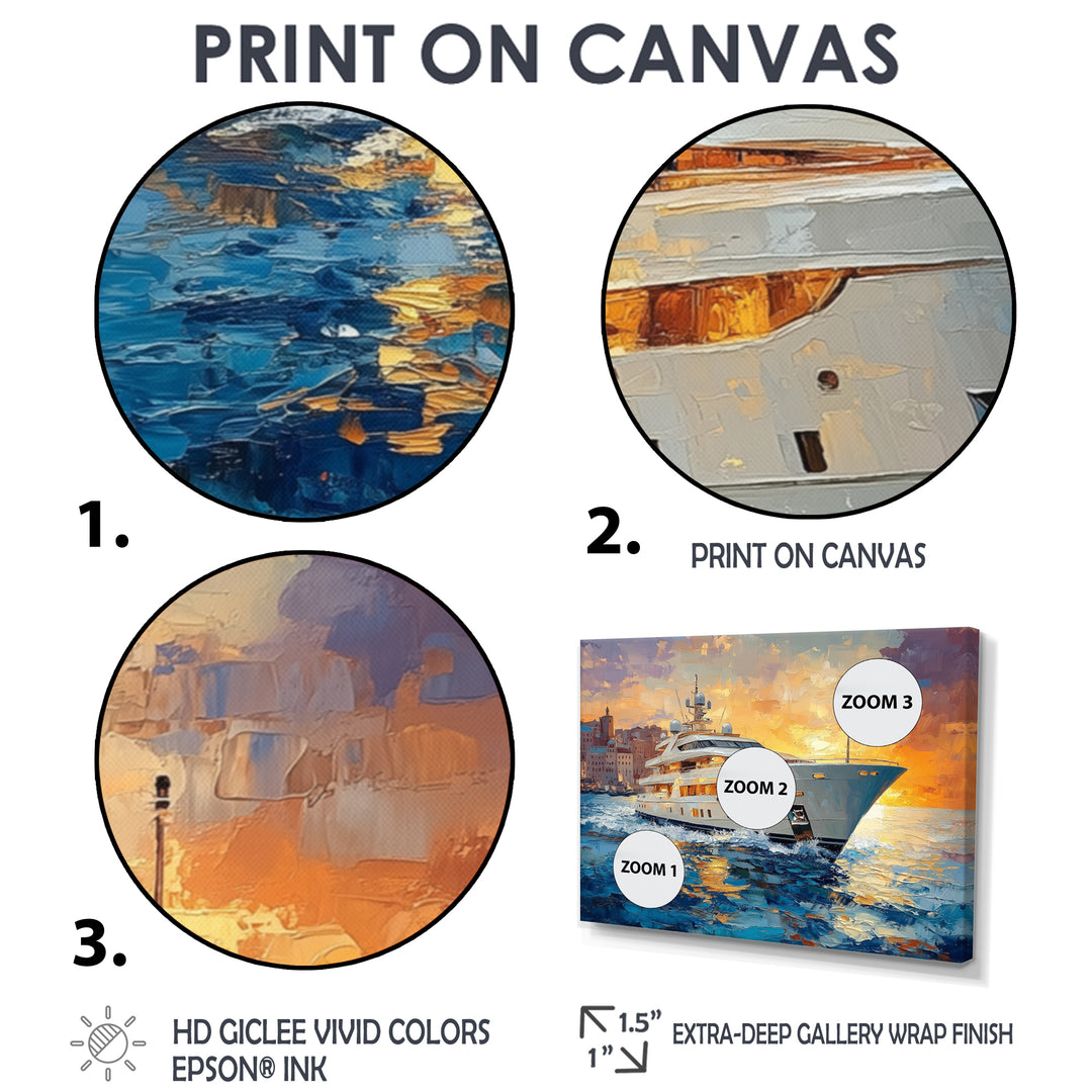 Blue Sophistication With Orange Boat Yacht Blend - Boat Yacht Canvas Wall Art