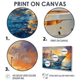 Blue Sophistication With Orange Boat Yacht Blend - Boat Yacht Canvas Wall Art