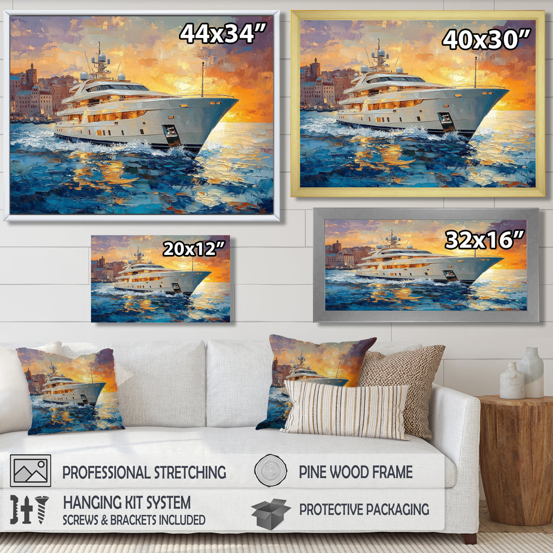 Blue Sophistication With Orange Boat Yacht Blend - Boat Yacht Canvas Wall Art