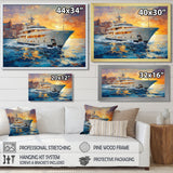 Blue Sophistication With Orange Boat Yacht Blend - Boat Yacht Canvas Wall Art