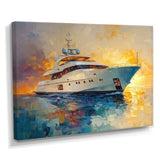 Boat Yacht In Blue And Yellow Tones - Boat Yacht Canvas Wall Art