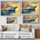 Boat Yacht In Blue And Yellow Tones - Boat Yacht Canvas Wall Art