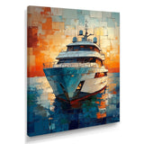 Boat Yacht In Green And Orange Tones - Boat Yacht Canvas Wall Art