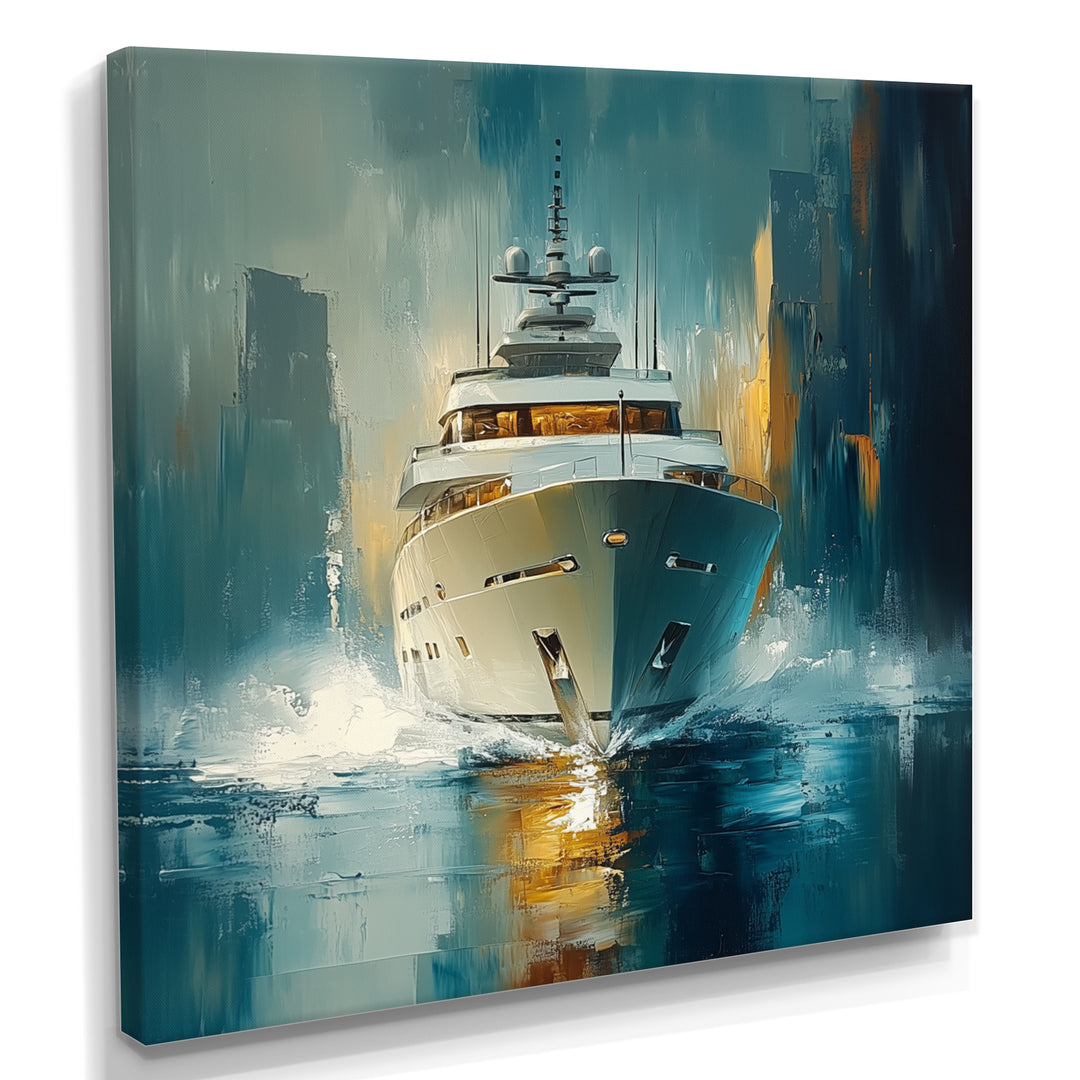 Green Yellow Yacht Horizon - Boat Yacht Canvas Wall Art