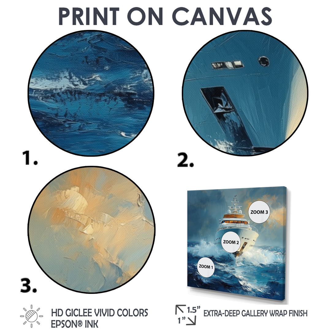 Blue Sophistication With Yellow Boat Yacht Blend - Boat Yacht Canvas Wall Art