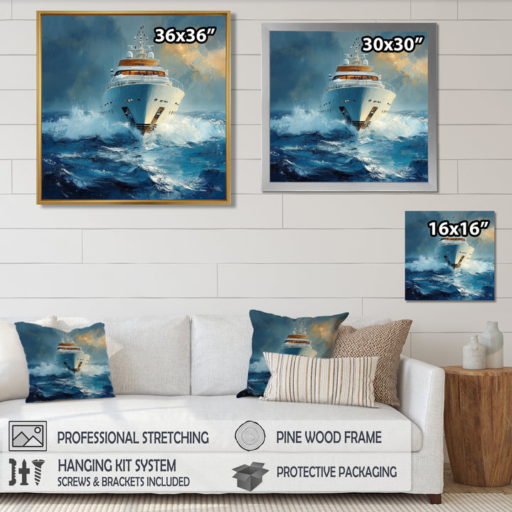 Blue Sophistication With Yellow Boat Yacht Blend - Boat Yacht Canvas Wall Art