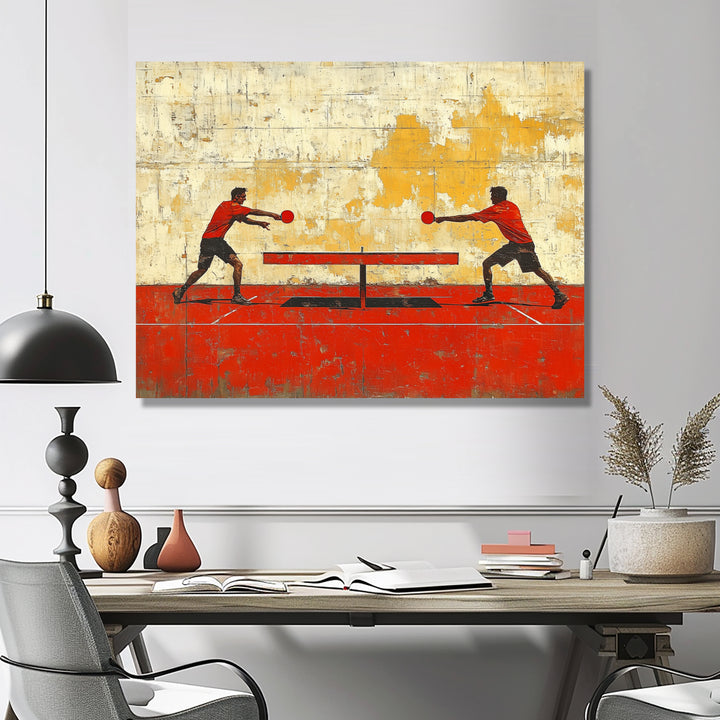Red And Gold Ping Pong Competition - Sport Pingpong Canvas Wall Art