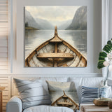 Brown Vikings Boat Fjords Tranquility I - Vikings Boat Canvas Wall Art