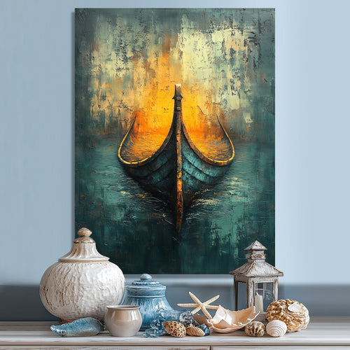 Yellow Vikings Boat Longships Speed - Vikings Boat Canvas Wall Art