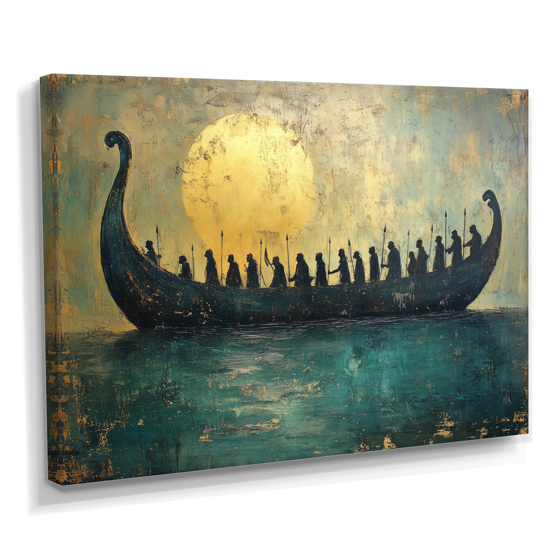 Green Vikings Boat Vikings Return - Vikings Boat Canvas Wall Art