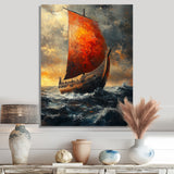 Red Vikings Boat Longship in Battle - Vikings Boat Canvas Wall Art