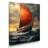 Red Vikings Boat Longship in Battle - Vikings Boat Canvas Wall Art