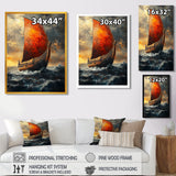 Red Vikings Boat Longship in Battle - Vikings Boat Canvas Wall Art