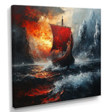 Red Vikings Boat Longship In The Icebergs - Vikings Boat Canvas Wall Art