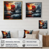 Red Vikings Boat Longship In The Icebergs - Vikings Boat Canvas Wall Art