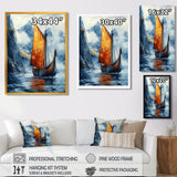 Orange Vikings Boat Longship in Battle I - Vikings Boat Canvas Wall Art